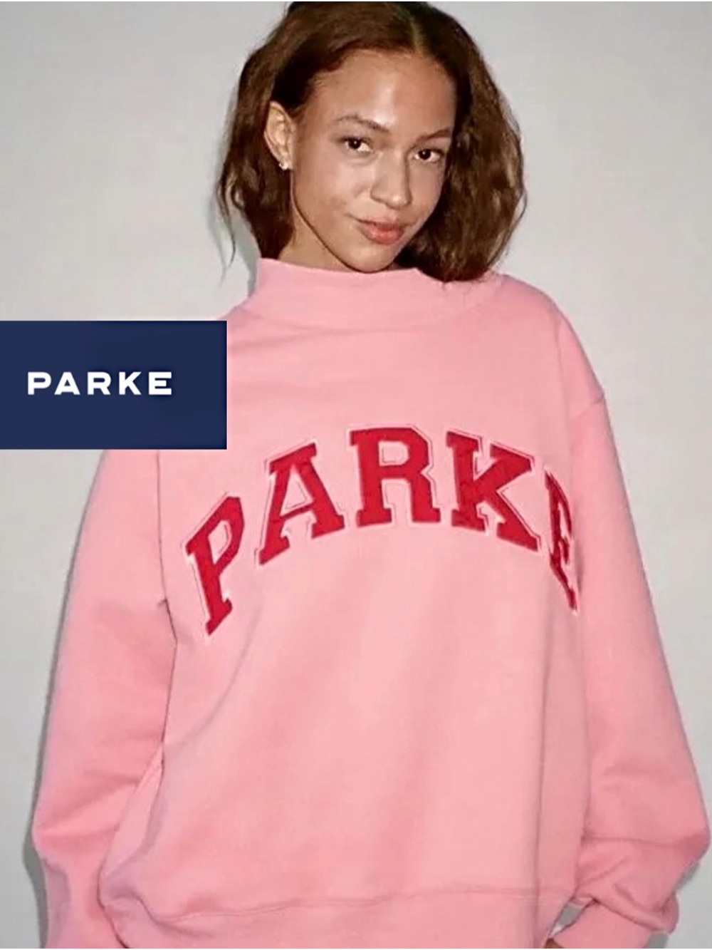 NWT PARKE Varsity Mockneck Valentine’s Day 2025 Bubblegum + Ruby Pink Red L/XL